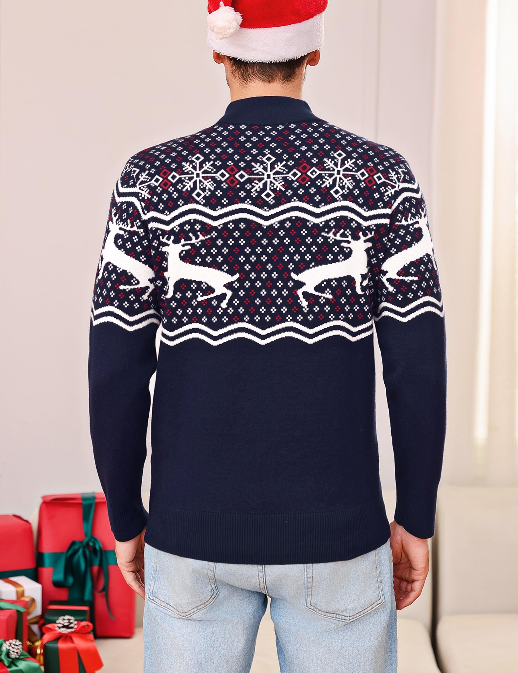 Maglione Natalizio Uomo in Maglia Calda, Pullover Invernale con Renna e Motivi Festivi, Girocollo o Collo Alto, Maglioncino Elegante per Natale e Feste S-3XL