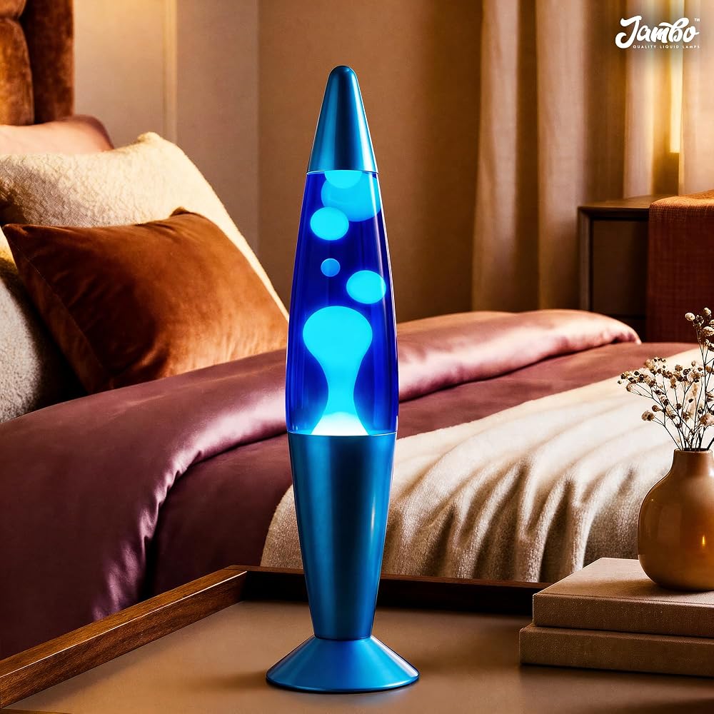 JAMBO 16" Beautiful Lamp- Blue with White/Blue Wax, Relaxing Liquid Light, Night Light Nightlight, Home Decor Living Room Office Bedroom Lamp for Adults Teens Kids, Magma Motion
