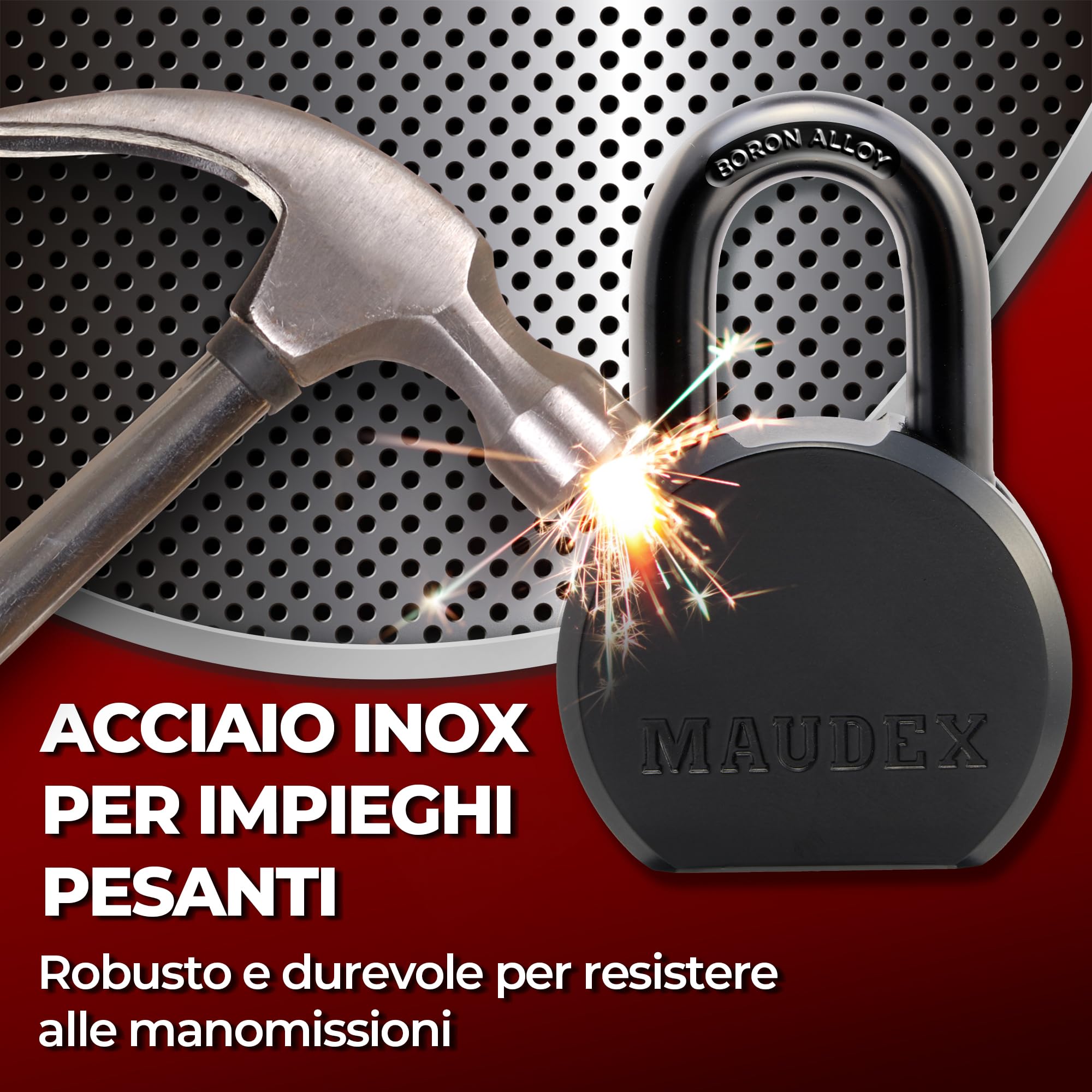 Maudex® PML65 Lucchetto Antiscasso Alta Sicurezza, Serratura per Cancello Esterno e Lucchetti 65mm con 5 Chiave, Acciaio e Lega di Boro per Catena e Garage, Ideale per Armadietto e Palestra e Catena