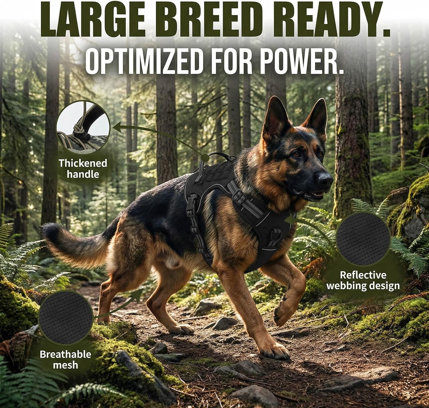 Tactical Military Dog Harness for Large Dogs,No Pull Adjustable Pet Harness Reflective Service Training Easy Control Pet Vest Military K9 Working Dog Harnesses