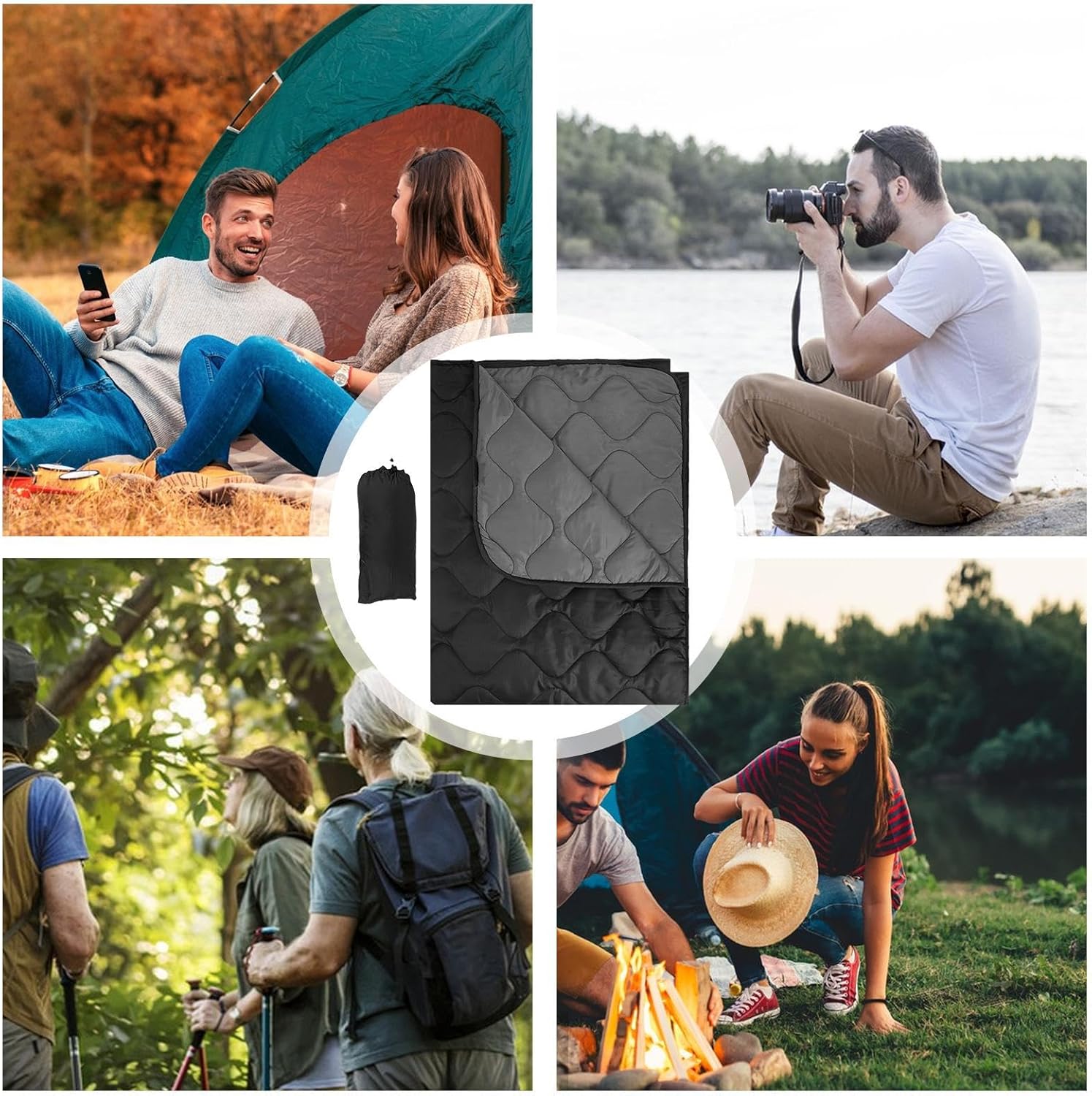 Camping Blanket Packable, Windproof Packable Outdoor Travel Blanket, Lightweight Backpacking Warm Quilt for Camping Stadium, Airplane, Hiking