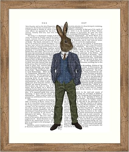 Amanti Art Framed Wall Art Print 36x30 Rabbit in Blue Waistcoat by Fab Funky, Animals Wall Art, Vintage Decor, Large Poster Painting Artwork for