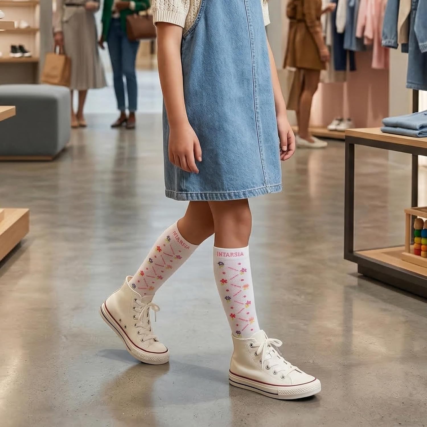 2-Pack Girls Cotton Knee High Socks, Floral Argyle Soft Stockings (US Toddler 4-11, Little Kid 10-13, Big Kid 1-3)