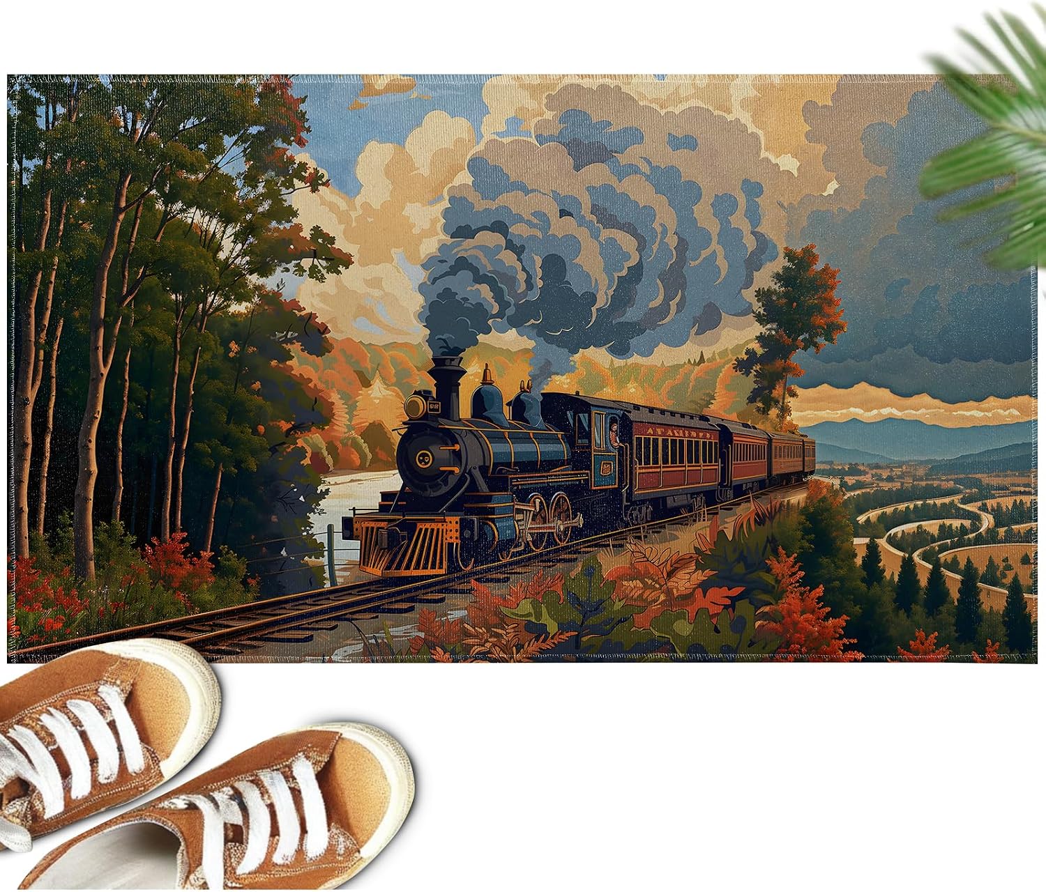 Vintage Train Steam Indoor Doormat Non-Slip Welcome Mat 17x29.5 Inch, Quick Absorbent Entryway Rug, Non-Woven Fabrics Front Door Mat, Area Rug for Kitchen, Bedroom, Home, Office