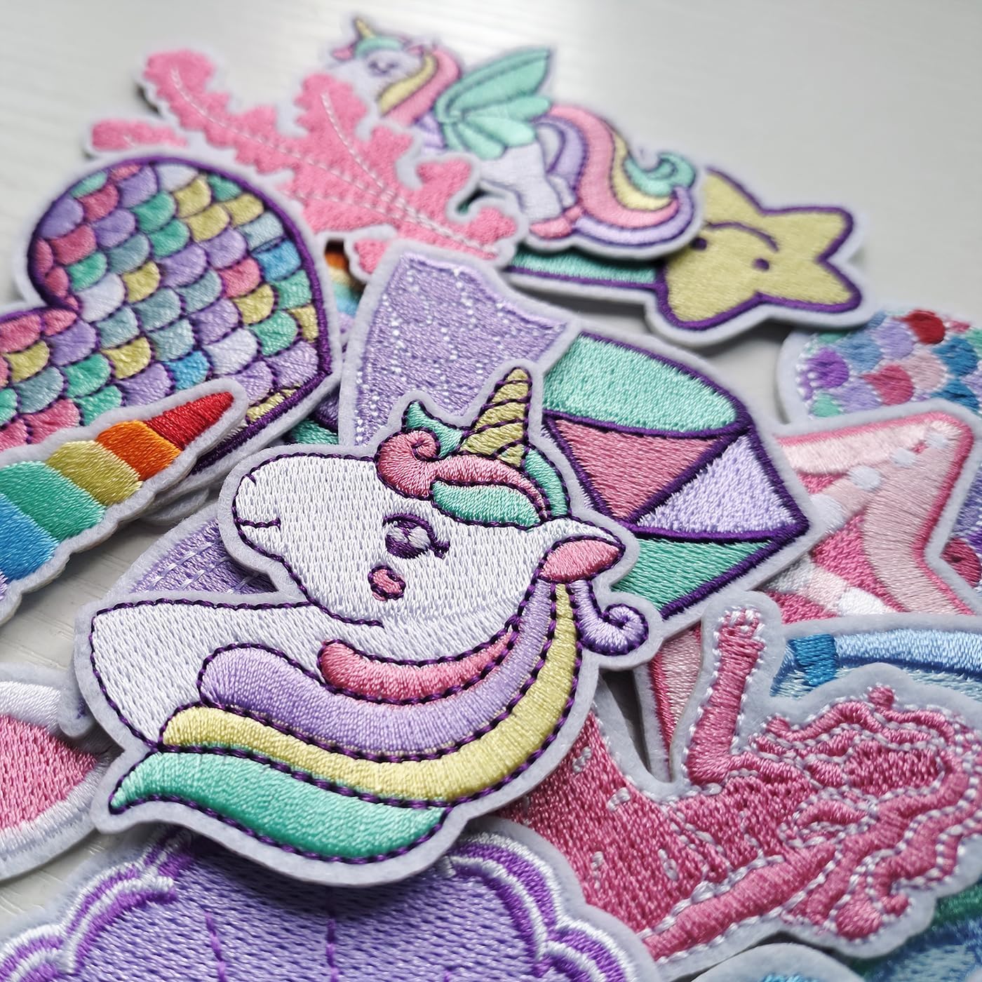 Unicorn Iron on Patch,Cute Rainbow Patch Colorful Star Butterfly Heart Diamond Mermaid Embroidered Applique Patch for Girl Clothing Jeans Jackets Backpack Hat