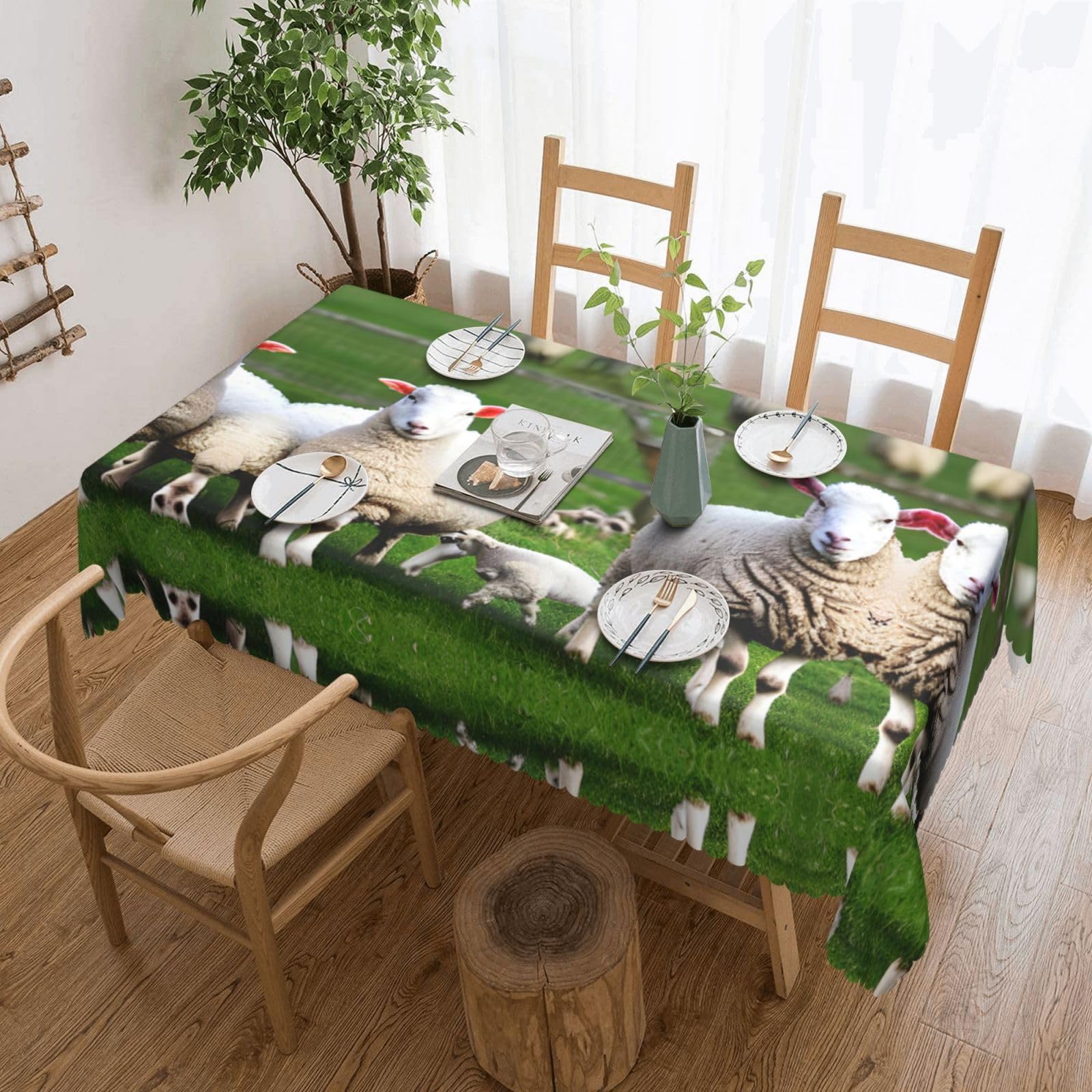 Nappe rectangulaire imprimée agneaux aux finitions soignées pour mariage