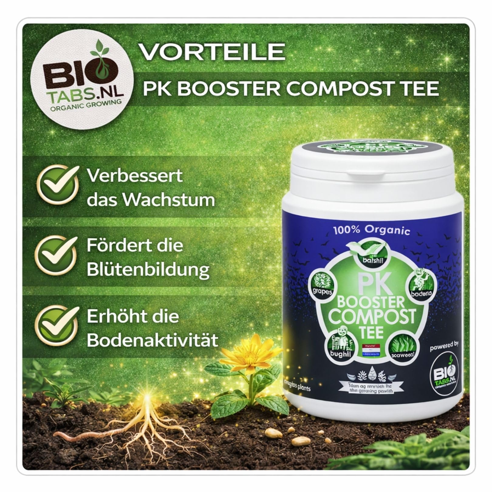 Weedness BioTabs Pk Booster Compost Tea 2 Kg - Naturdünger Grow Flüssig Bio Orchideen Bonsai Organische