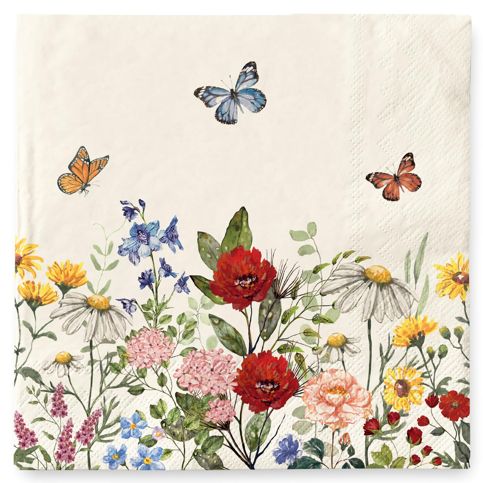 JarThenaAMCS 80Pcs Vintage Wildfloral Paper Napkins Wildflower Butterfly Decorative Luncheon Napkins Dinner Hand Napkins for Home Party Supplies Table