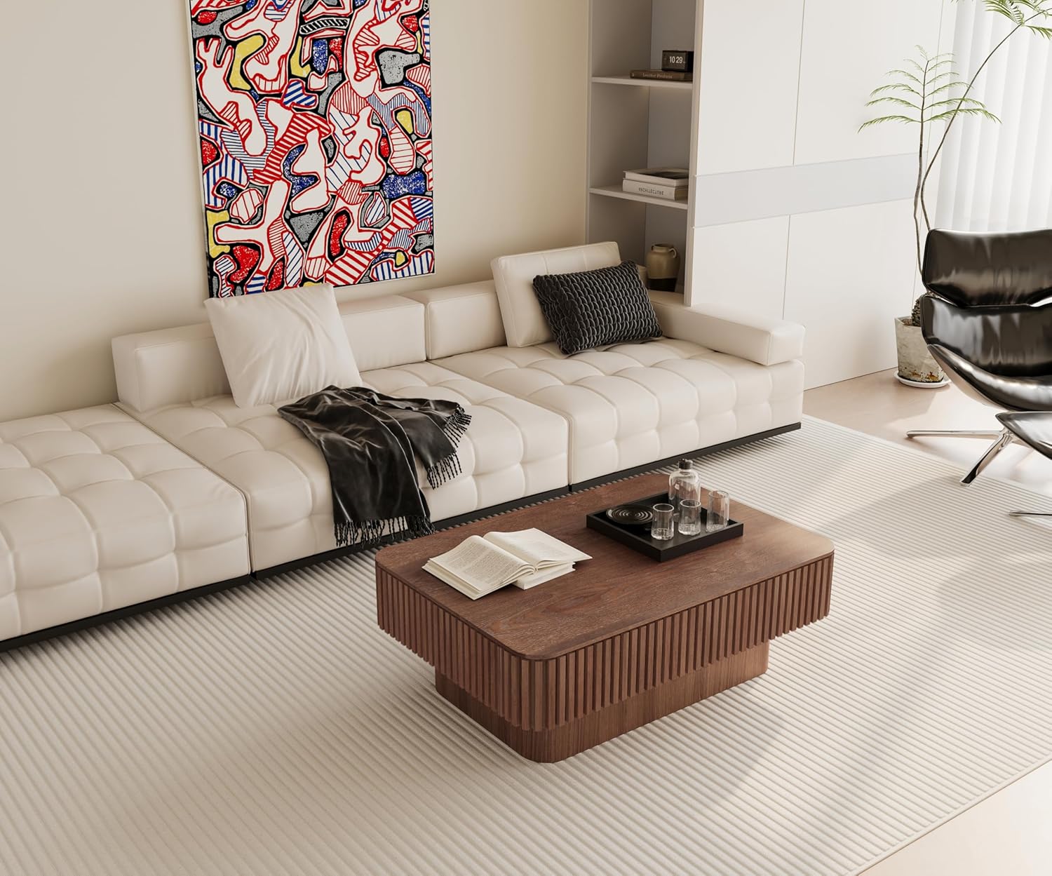 Coffee Table with Lifting Top for Living Room,Mid Century Modern Wood Fluted Lift Top Coffee Tables with Storage,38.6'' Farmhouse Rectangular Lift Pull Up Tabletop for Apartment Office, Office,Walnut