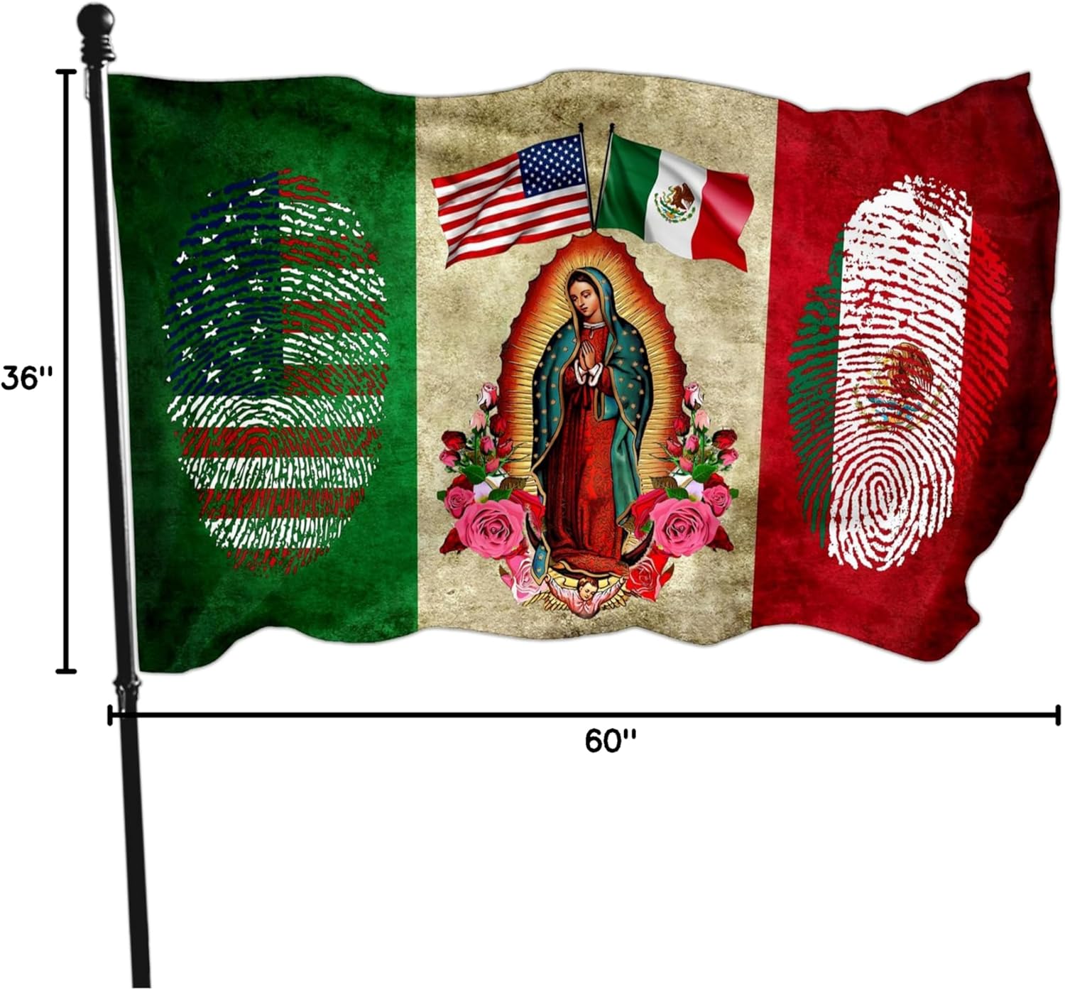 Mexico Flag - Double Sided USA Friendship Flag With Virgin Mary - 3x5 Outdoor Mexican American Patriotic House Yard Decoration Banner - Image 8