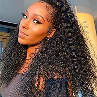 Vista 3 de Aisaide Extensión de cola de caballo rizada con cordón para mujeres negras, extensión de cola de caballo larga rizada sintética, color negro, clip