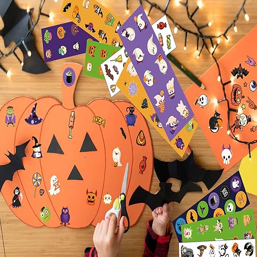Miniatura 5 de 100 hojas de calcomanías de Halloween para niños, más de 1200 calcomanías de Halloween para decoración de fiesta de Halloween, regalos de fiesta de