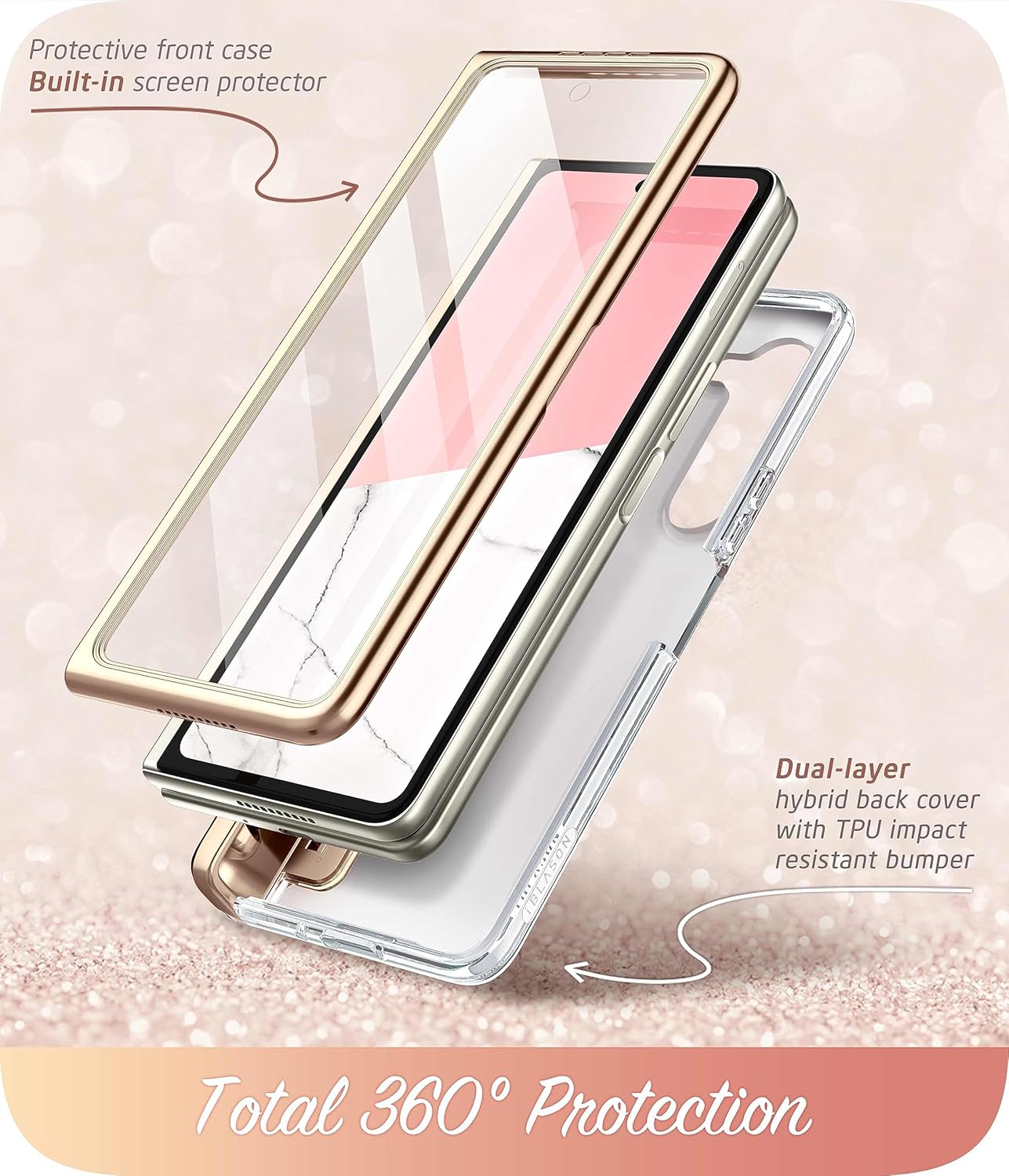 i-Blason Cosmo for Samsung Galaxy Z Fold 5 Case with Pen Holder, [Built-in Screen Protector] [Hinge Protection] [3 Silicone Pen Covers] Stylish Full-Body Protective Z Fold 5 Case (Marble)