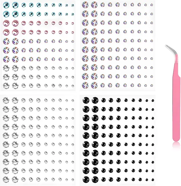 Adesivi Strass Rotondi 400 Pezzi con Pinzette per Makeup e Nail Art Fai da Te
