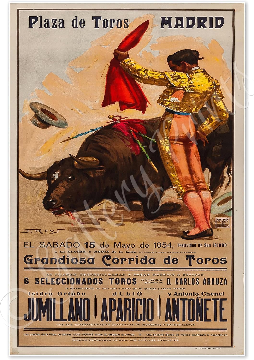 Set of FIVE (5) Spanish Bullfight Advertisements | La Corrida de Toros | Barcelona, Madrid and Valencia Spain Travel Posters circa 1940 | Art Print Vintage Wall Decor | 20 x 30 inches (508 x 762 mm)