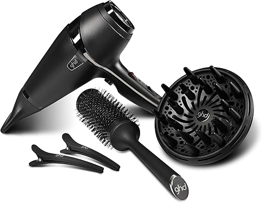 ghd Air Kit Phon Professionale, Include Asciugacapelli Effetto Anticrespo con Motore AC e Tecnologia a Ioni, Beccuccio, Diffusore, 2 Clips e Spazzola in Ceramica, per uno Styling da Salone