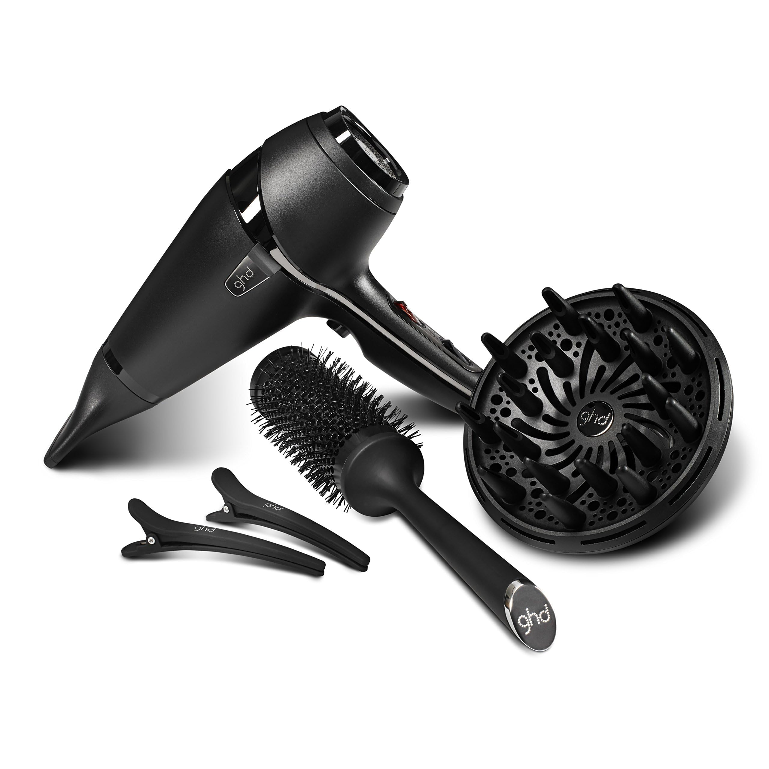 ghd Air Kit Phon Professionale, Include Asciugacapelli Effetto Anticrespo con Motore AC e Tecnologia a Ioni, Beccuccio, Diffusore, 2 Clips e Spazzola in Ceramica, per uno Styling da Salone