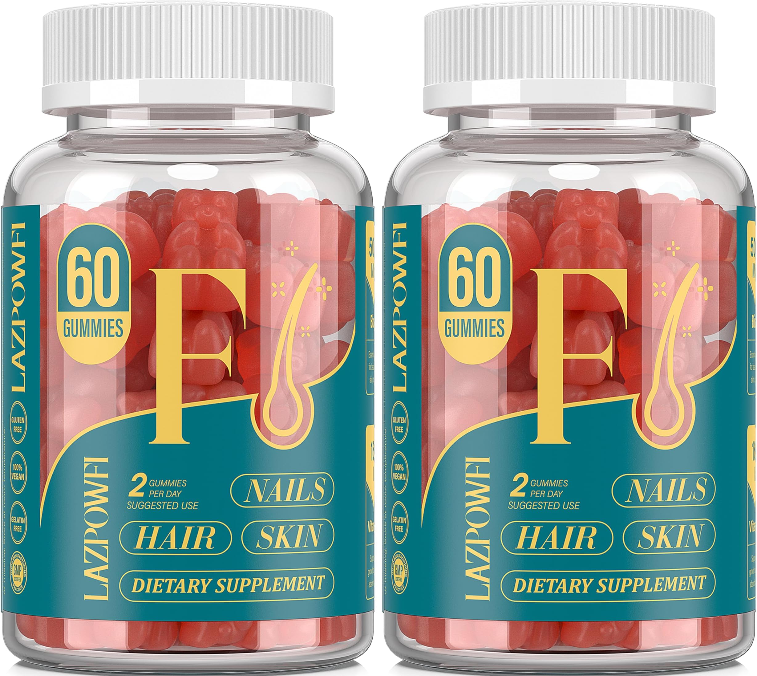 Biotin Gummies -Hair Skin and Nails Vitamins for Men & Women, Vegan Vitamin B7, Supports Hair Growth and Stronger Nails,60 Day Supply-Strawberry-2 Pack
