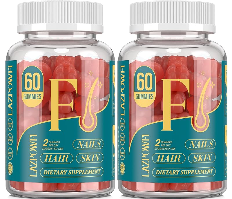 Lazpowfi Suplemento para cabelos, pele e unhas com biotina (vitamina B7), 120 gomas
