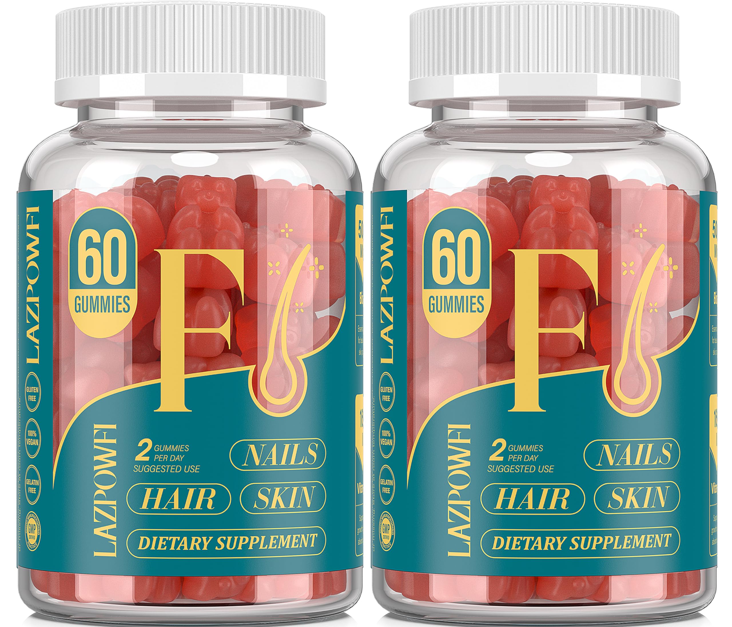 Biotin Gummies -Hair Skin and Nails Vitamins for Men & Women, Vegan Vitamin B7, Supports Hair Growth and Stronger Nails,60 Day Supply-Strawberry-2 Pack