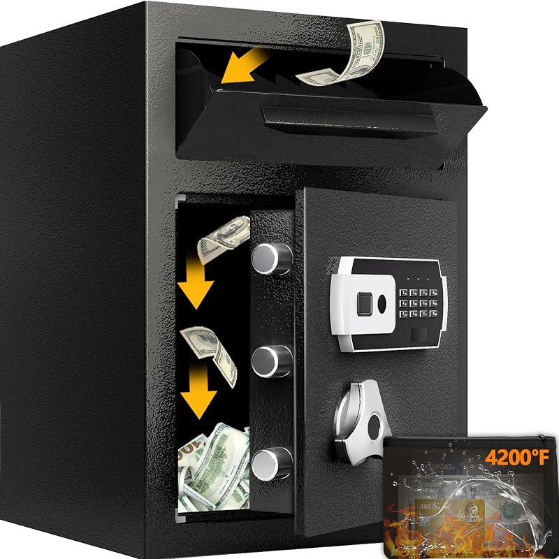 2.8 Cub Depository Drop Safe & Fireproof bag, Front Drop Slot Lock Box with Digital Combination Anti-Fishing, Silent Deposit Safe Box, Security Money Safe for Cash Slips Expense Business Office Home