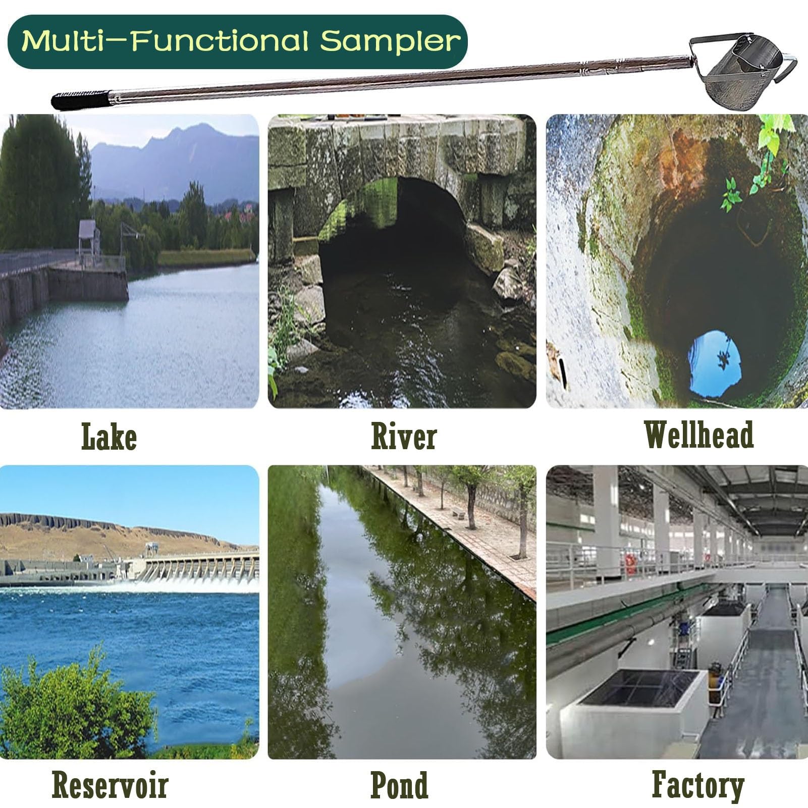 tazza per campionamento 'acqua Asta di campionamento 'acqua in acciaio inossidabile per test di qualità 'acqua di stagni di acquacoltura, dispositivo di(1000 ml,L 2m/6.6ft)