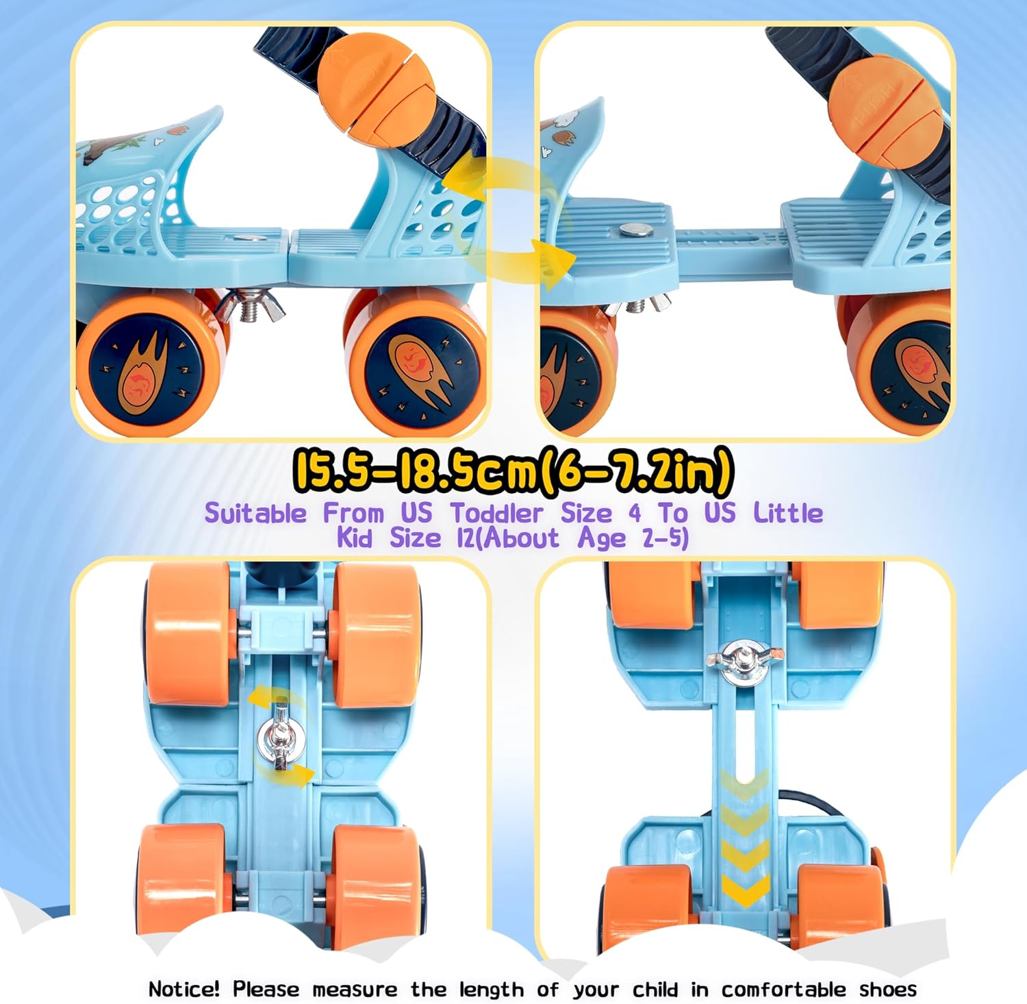 SULIFEEL Kids Adjustable Quad Roller Skates,Toddler Beginner Roller Skates for Girls and Boys Age 2-5 Years Old