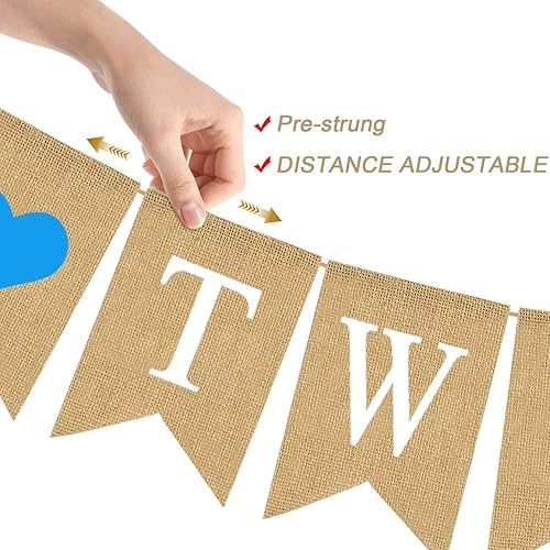 Miniatura 4 de Bandera rústica de los gemelos de arpillera para la decoración de la fiesta de la ducha del bebé de