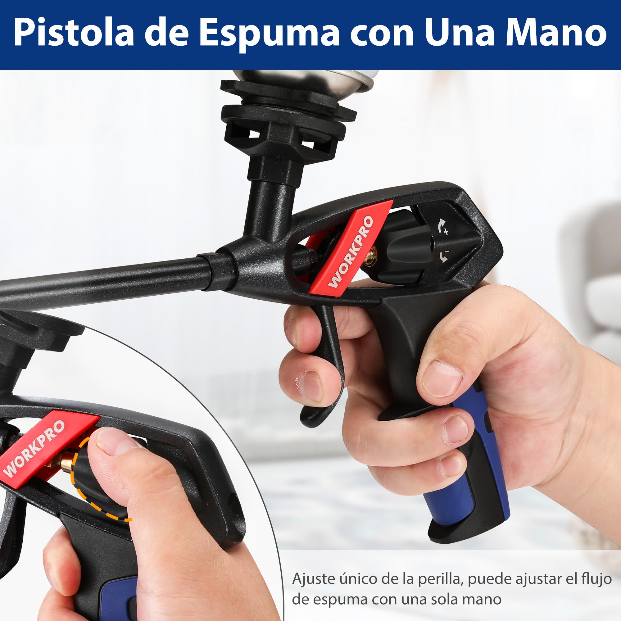 WORKPRO Pistola Espuma Poliuretano,Pistola para Espuma Profesional, Pistola Poliuretano Recubierta de PTFE, Pistola de Espuma con Boquilla de Cobre, Rellenar y Sellar Proyectos de Bricolaje