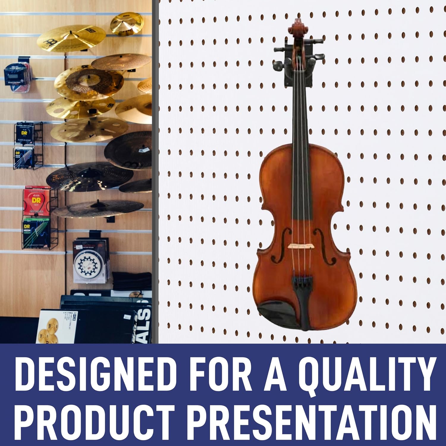 Padded Metal 2" Violin/Viola Hanger, Can Be Used as a Slatwall or Pegboard Mounted Display (Quantity 10) (10, Black)