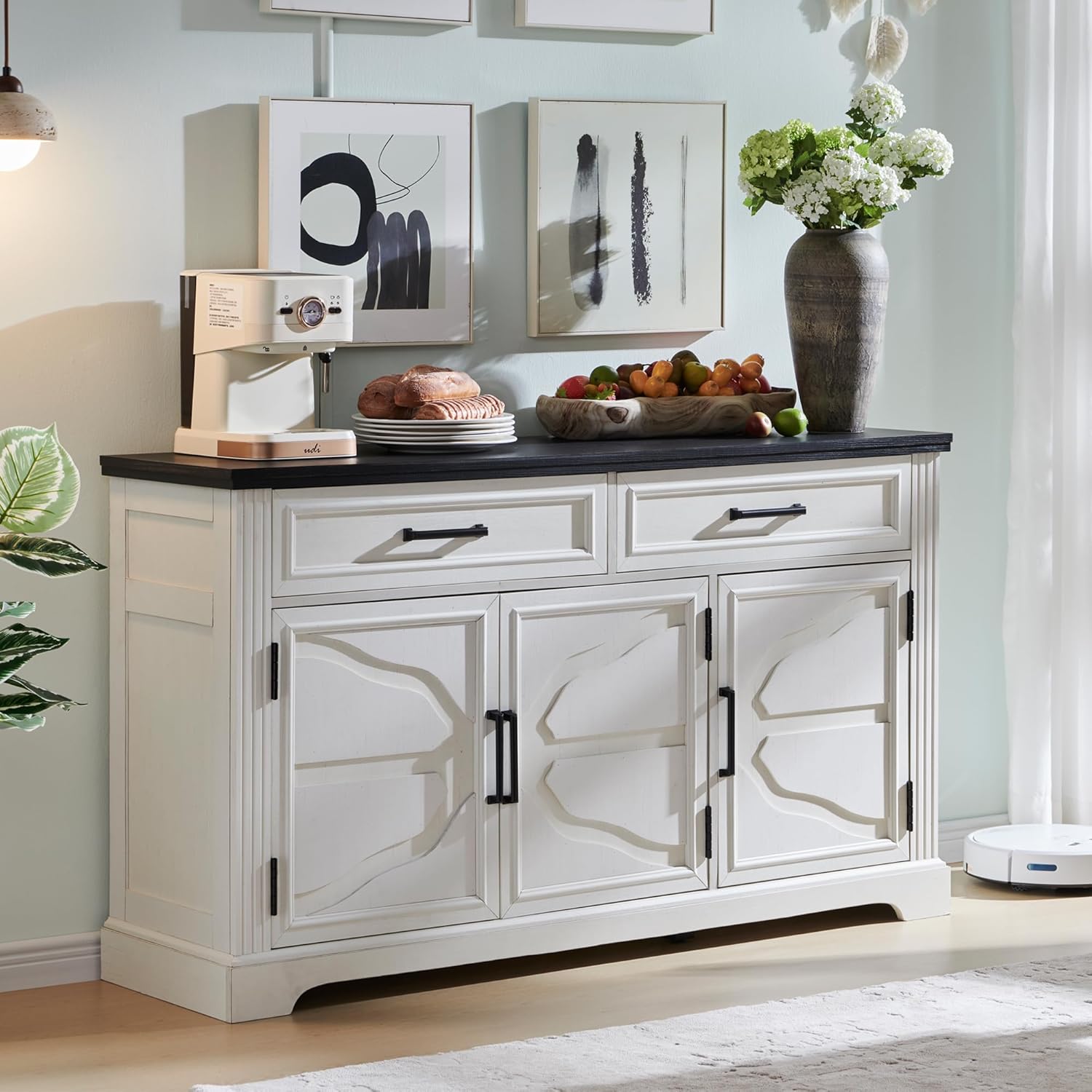 JXQTLINGMU 55″ Large Buffet Sideboard Cabinet...