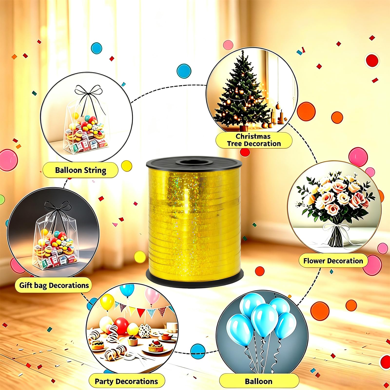 Cinta rizadora láser dorada de 500 yardas, cintas rizadas holográficas de 1/5 pulgadas, cinta rizada brillante para envolver paquetes de regalos, fiestas, festivales, decoración de manualidades,