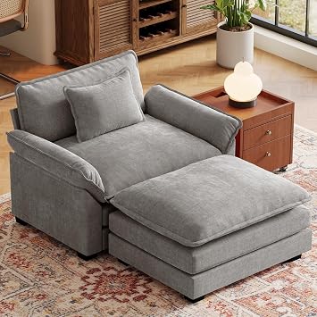 CDCASA 50 Oversized Accent Chair with Ottoman | Extra Wide & Deep Seat Cloud Couch Chair for Living Room, Bedroom, Reading Nook, Grey