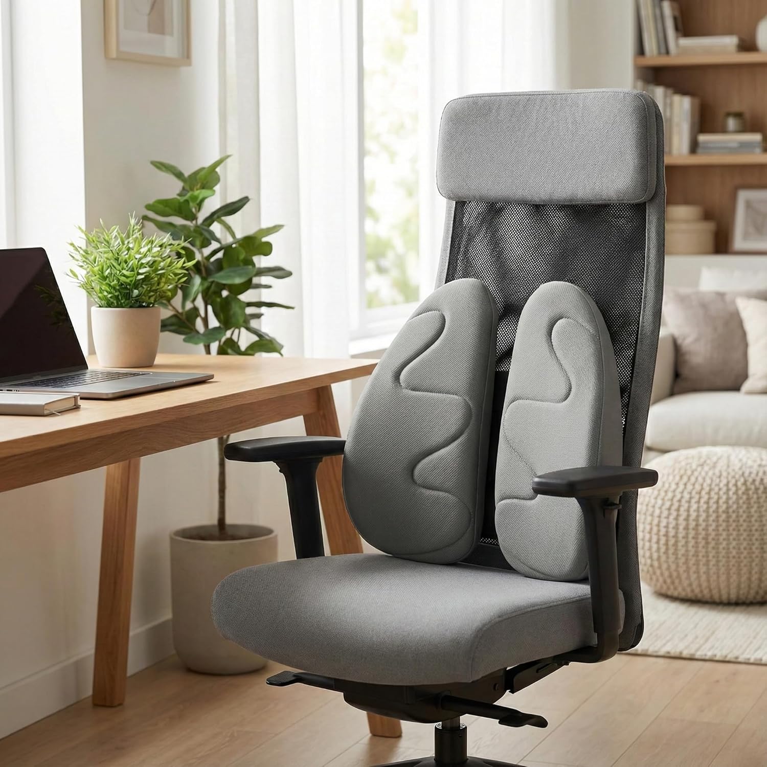 Ergonomic Lumbar Support for Office Chair, Double-Wing Design Back Support for Computer Chair, Adjustable Height Backrest for Lower Back Pain Relief, Breathable Mesh Posture Corrector for Car Seat