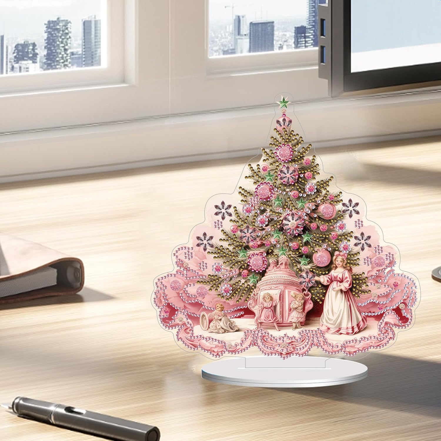 BAYUNOE 4Pcs DIY Diamond Art Painting Desktop Ornament Christmas Tree Special Shaped Crystal Diamond Art Decorated Tabletop Ornaments Handmade Single Sided Diamond Home Decor-Tree02