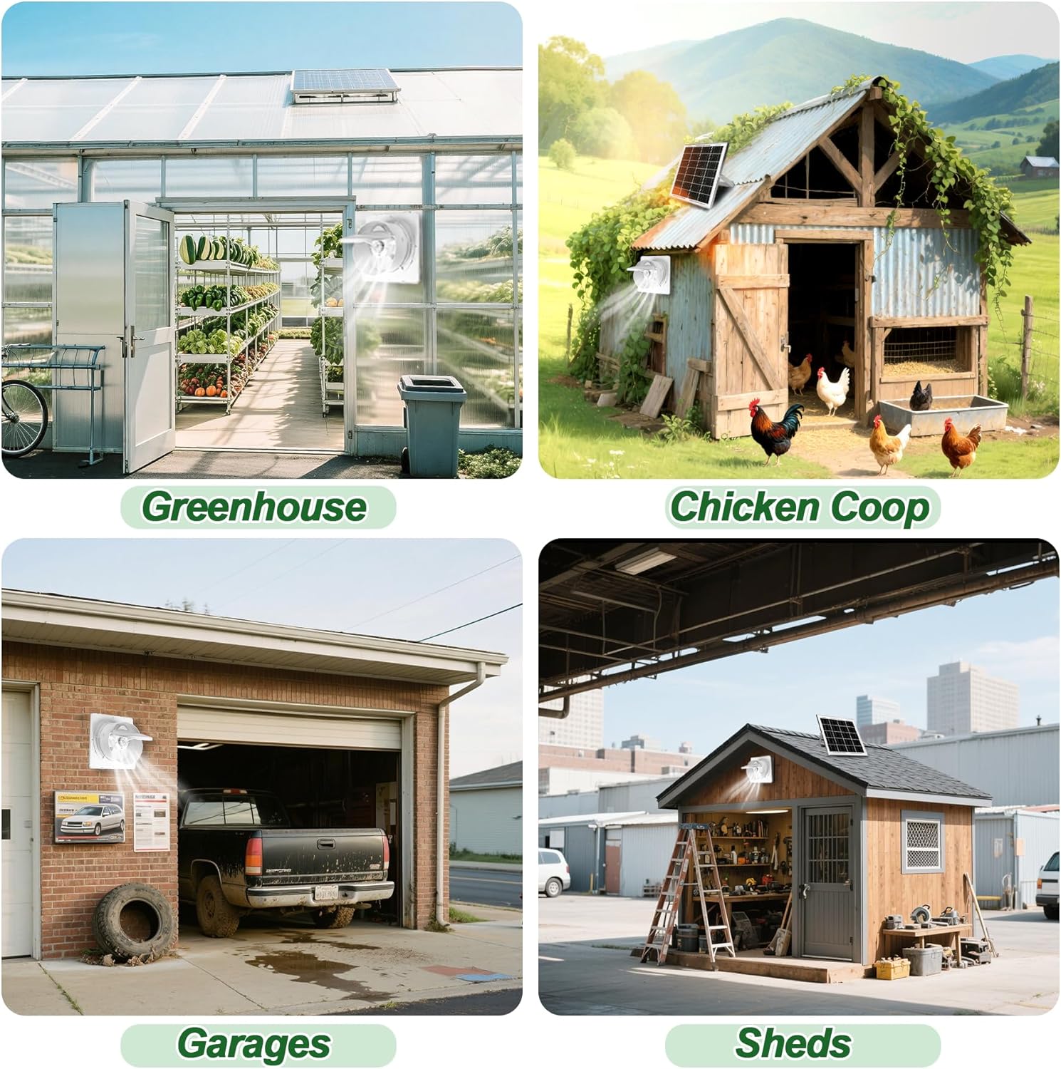 Solar Powered Exhaust Fan Kit, 25W 8" Ventilation Fan with 7500mAh Battery, 430CFM, IP44 Waterproof, for Chicken Coop, Greenhouse, Sheds, RV, Outdoor Cooling