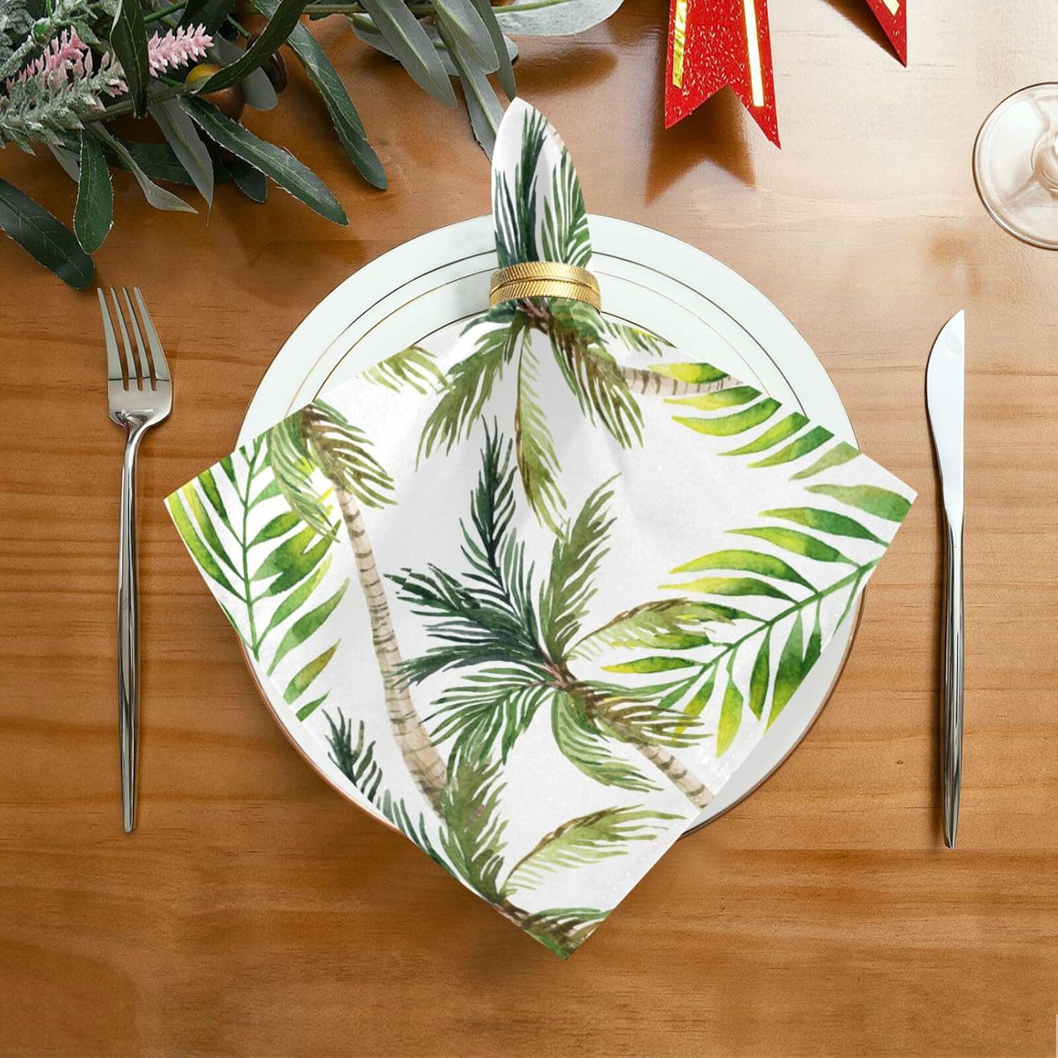 YETTASBIN Tropical Palm Tree Cloth Napkins Set of 6, Reusable Washable Oversized Table Napkins for Family Wedding Dinner Party Home Decor, 20 Inch