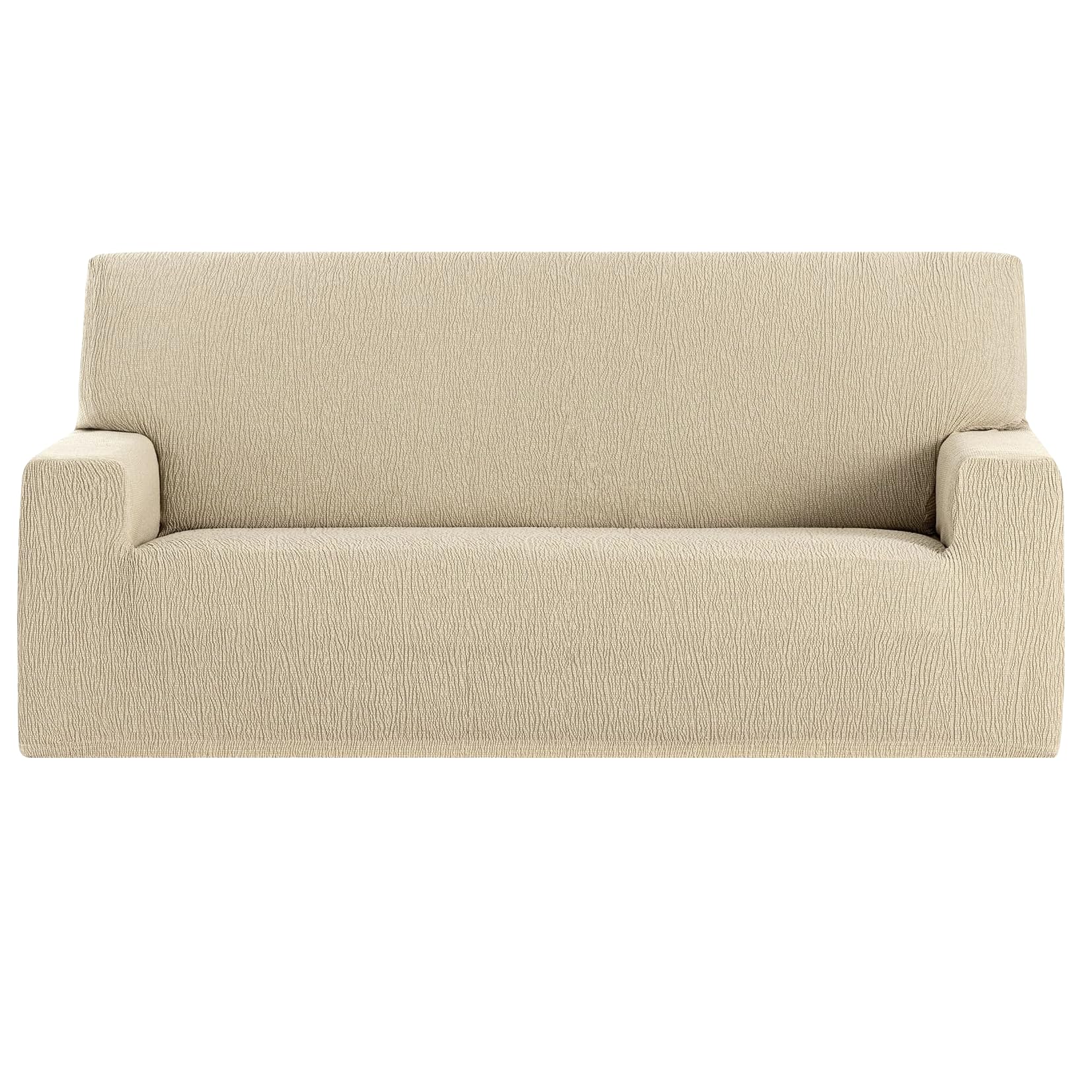 GFD - Funda Cubre Sofá Lisa Ajustable 3 Plaza 170-220cm, Funda Protectora Elástica Antimanchas Lavable, Fundas Duradera Perros Gatos Mascotas (Beige)