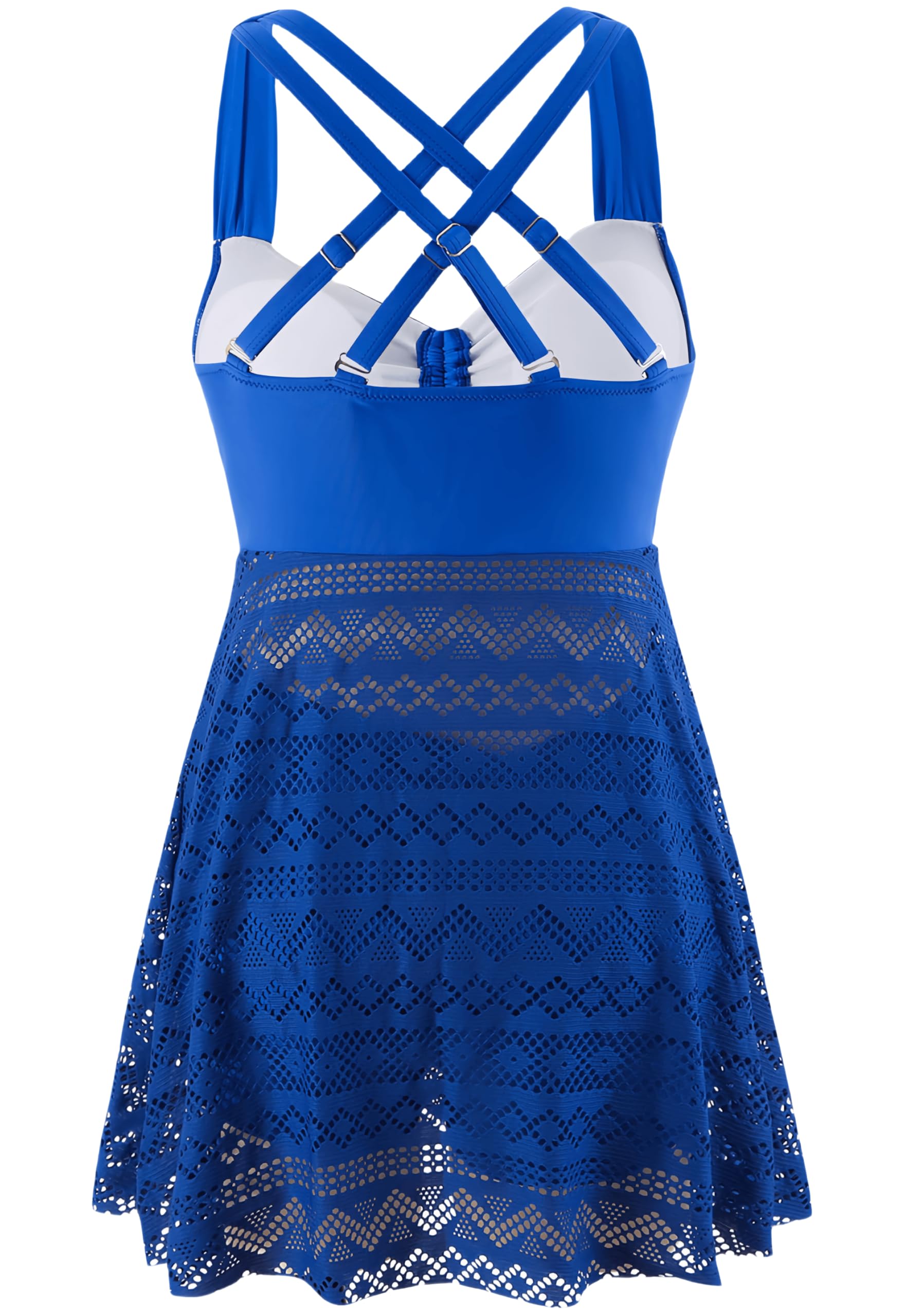 Ocean Plus Elagant Tankini Top koronkowy strój kąpielowy bez pleców, dwuczęściowy kostium kąpielowy do odchudzania, jednokolorowy, z wyściółką piersiową, bez stalowego podparcia