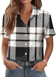 Plus Size Womens Button Down Shirts Short Sleeve V Neck Tops Collared Work Office Blouses