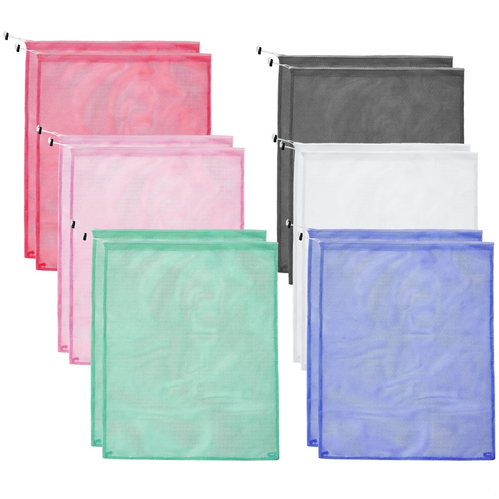 12 große Wäschesäcke in verschiedenen Farben, waschbarer Polyesterbeutel mit Kordelzug, ideal für Uni, Schlafsäle, Reisen und Feinwäsche