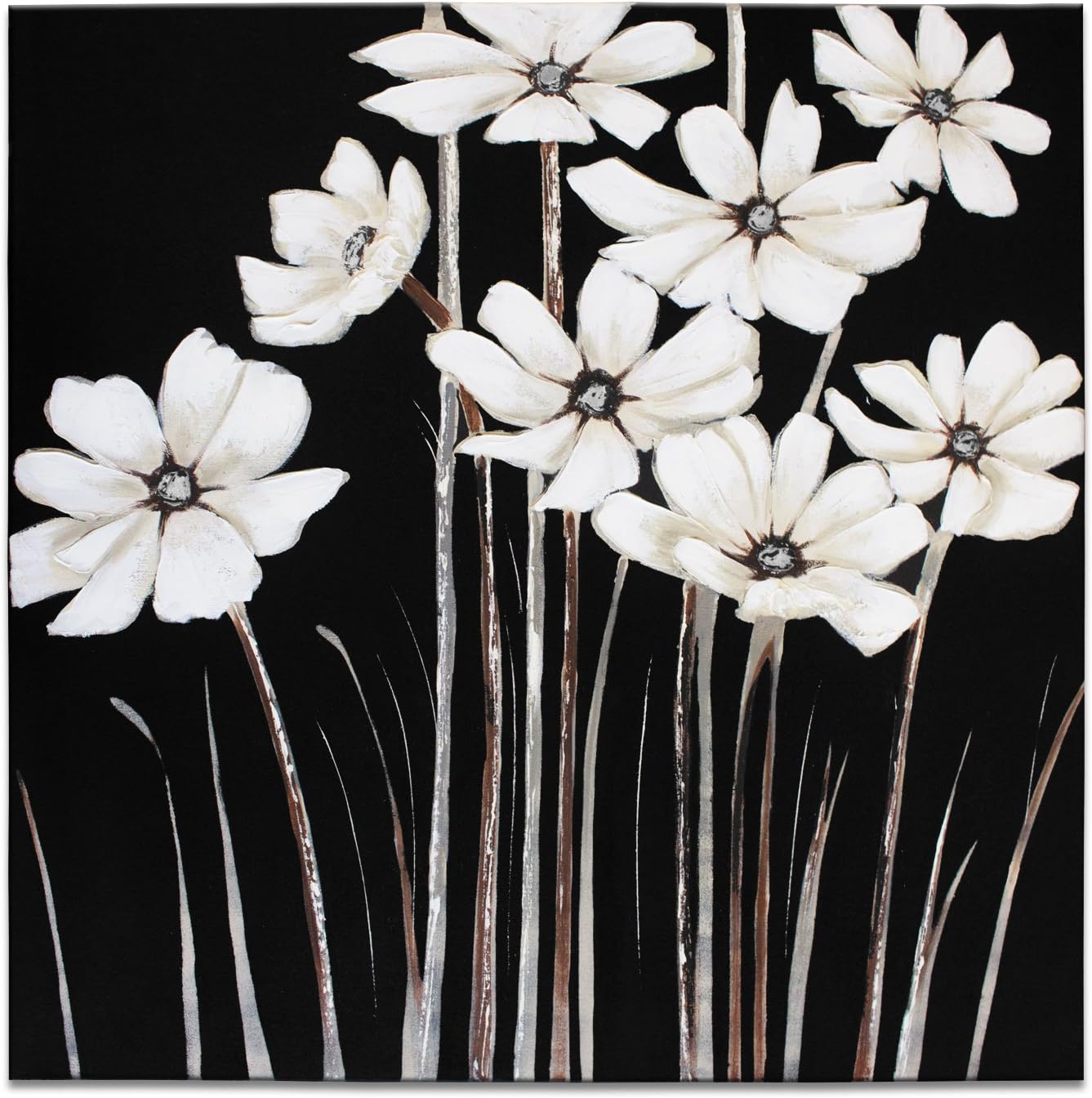 PDTXCLS MISSOLO TANGDIAABBCC IARTS Wall Arts Hand Painted Large Canvas Remodeling Home Living Room Decal, White Flowers Silver Stamen Frame Stretched Ready to Hang, 36 inches