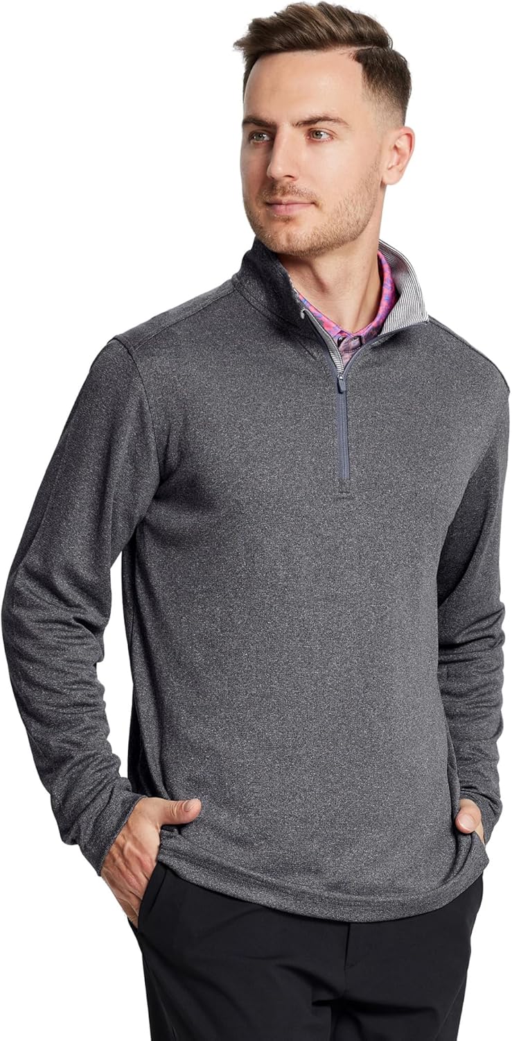 MICHEL ROUEN Quarter Zip Pullover Men Long Sleeve Dry Fit Moisture Wicking 1/4 Zip Pullover Mens Mock Neck Heather Sweatshirt - Image 2