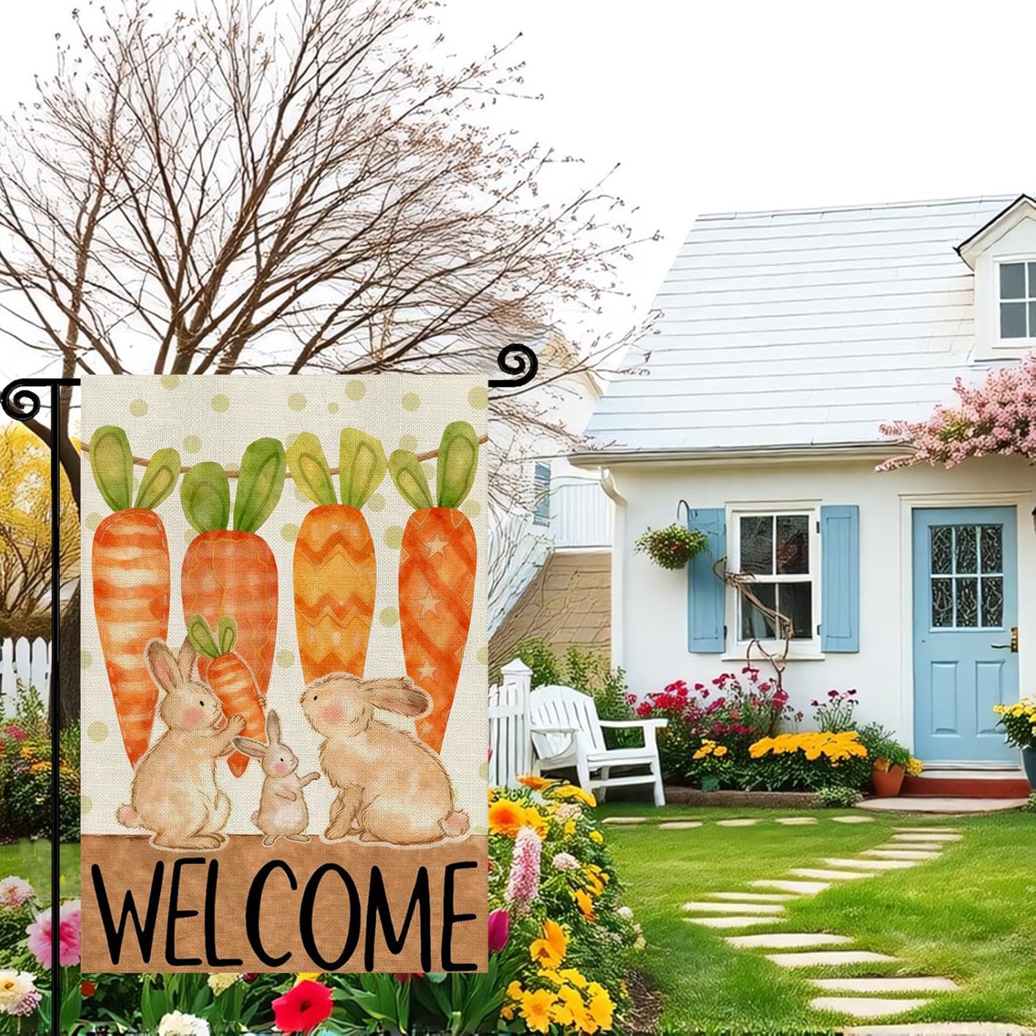 Easter Garden Flag Carrots Bunny12x18 Inch Double Sided Bunnies Carrots Outside Patio Farmhouse Seasonal Welcome Flag - Image 4