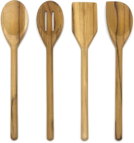 Lipper International Herramientas de cocina de madera de teca para cocinar, juego de 4 piezas, 11 pulgadas de largo