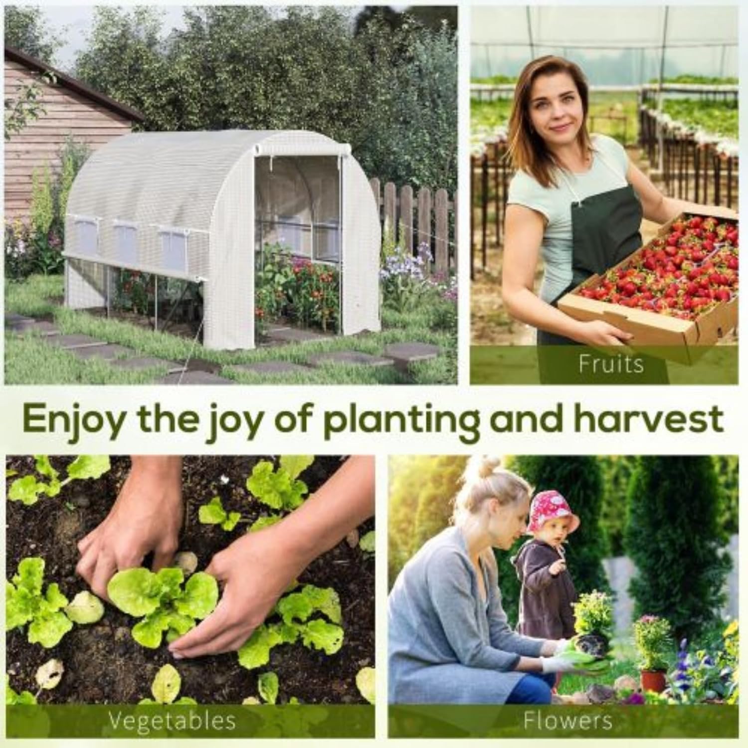 10' X 7' X 7' Walk-in Greenhouse, Growing Shed, Tunnel Greenhouse, Polyethylene PE Cover with Zippered Mesh Door and 6 Mesh Windows for Flowers, Vegetables, White