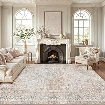 LUMI 8x12 Washable Area Rug for Living Room Bedroom, Autumn Brown