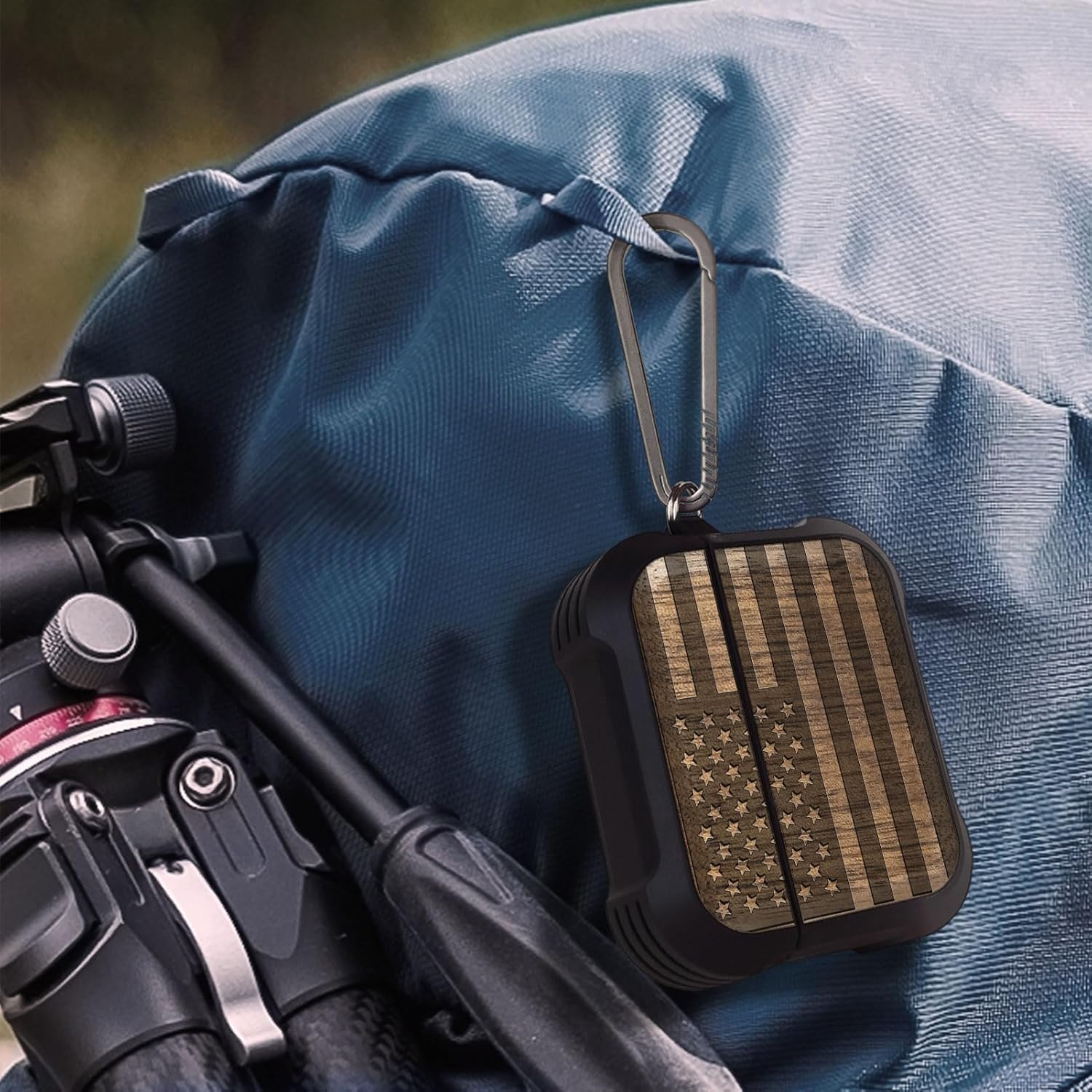 Carveit Wooden Case for AirPods Pro 2nd/1st Gen Case, Wood Artisan Engraved & TPU Shockproof Cover, Titanium Quick Released Clasp, Wireless Chargers Compatible (American Flag) Walnut