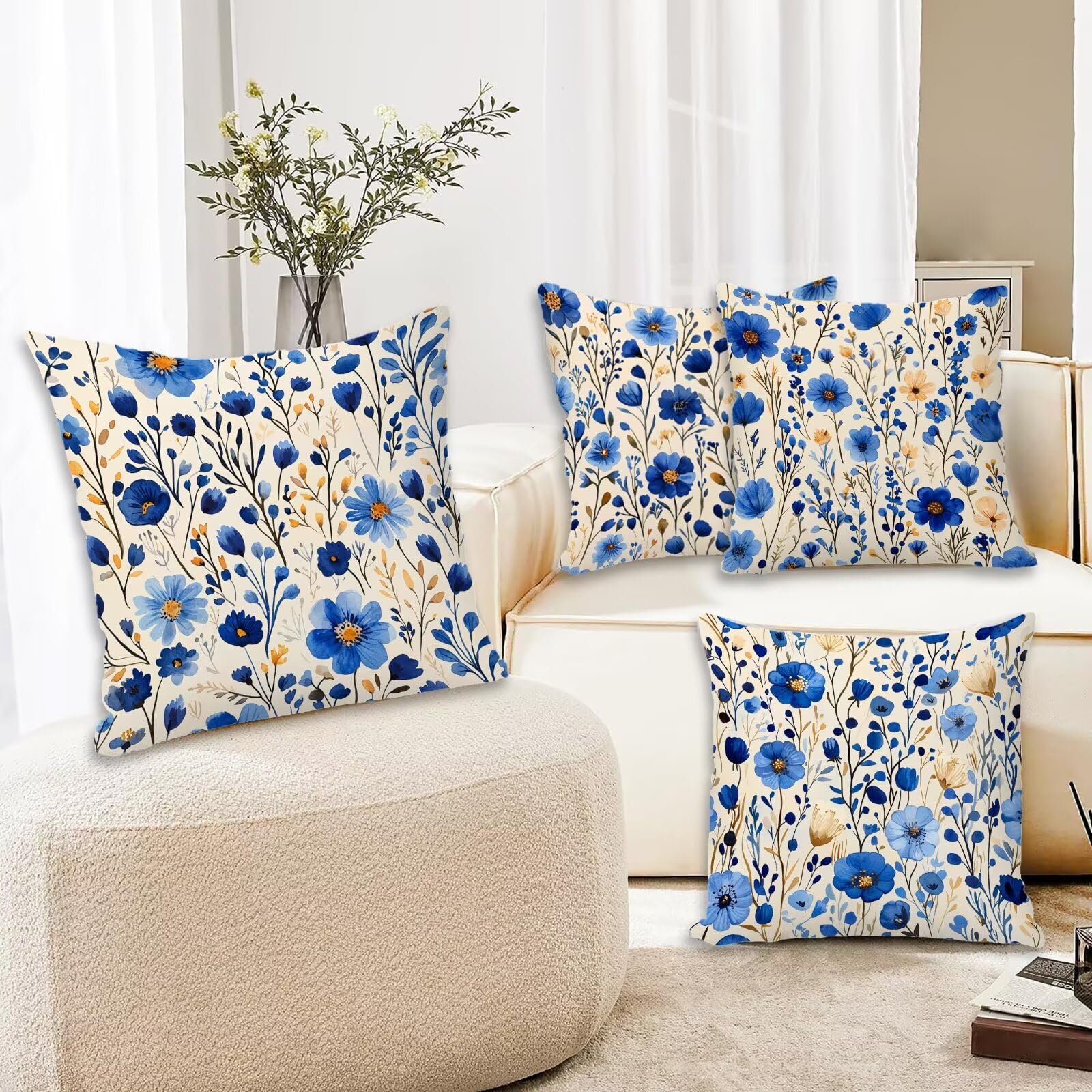 Kissenbezug 55x55 Retro 4er Set Samt Kissenbezüge Blume Zierkissenbezug Kissenhülle Dekorative Weiche Quadratische Dekokissenbezug Sofakissenbezug Couchkissen für Deko Schlafzimmer Wohnzimmer E-35