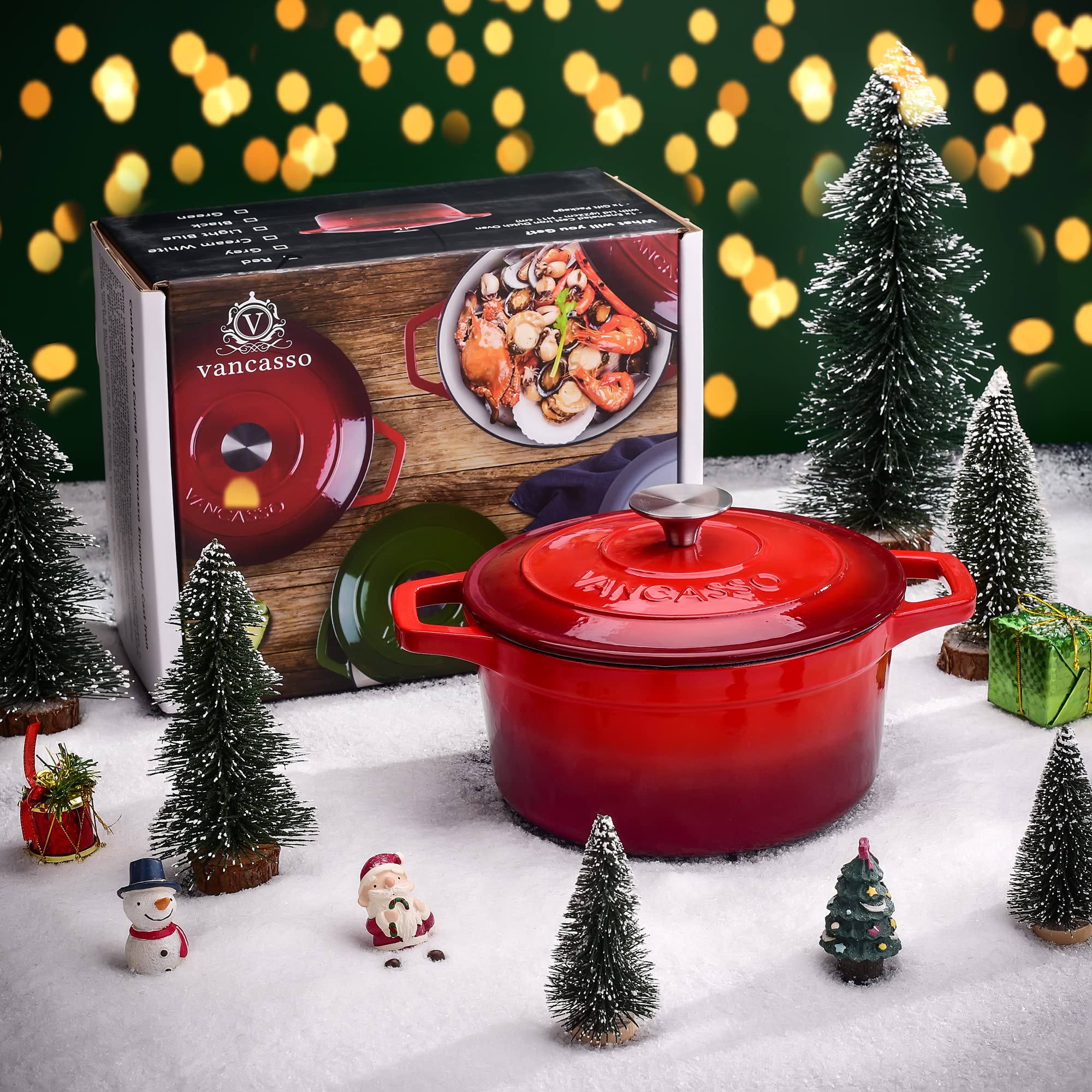 Vancasso - Pentola in ghisa per il pane per 2-4 persone, diametro 22 cm, smaltata, casseruola, per arrosto/stufato/cucinare, rotonda, rossa, 3 L